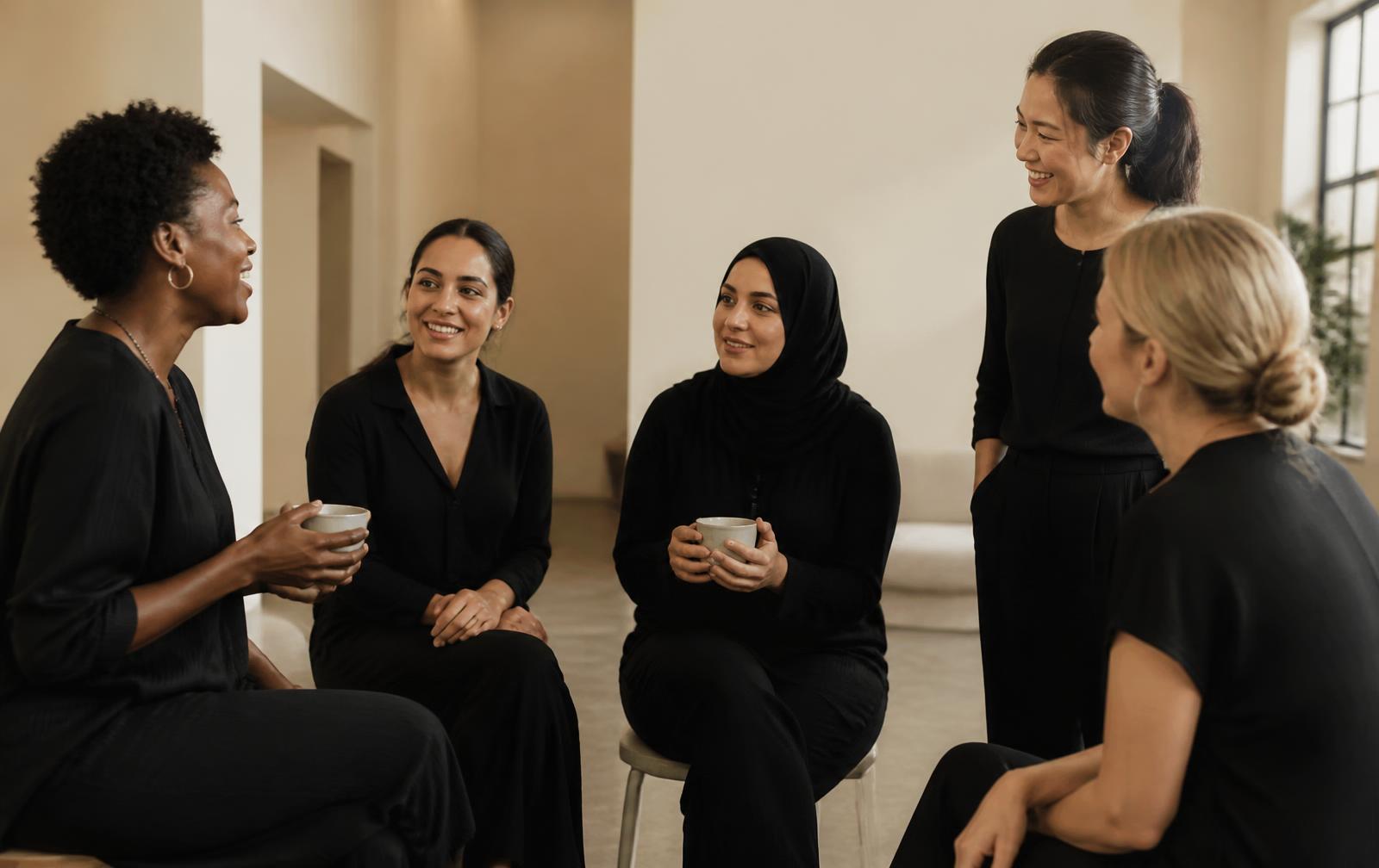 Beauty professionals in conversation during an Academy course